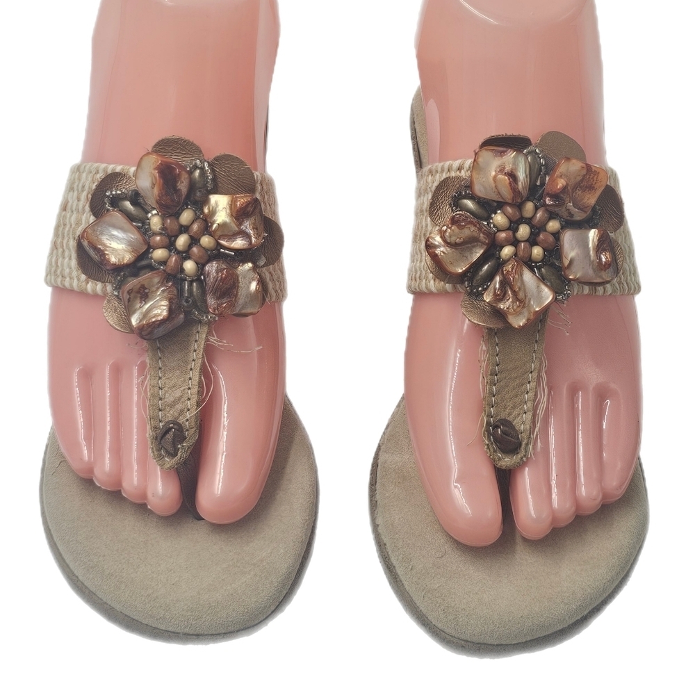Island Slipper T 801SH Elastic Thong Wedge Shell Hawaii Womens 6